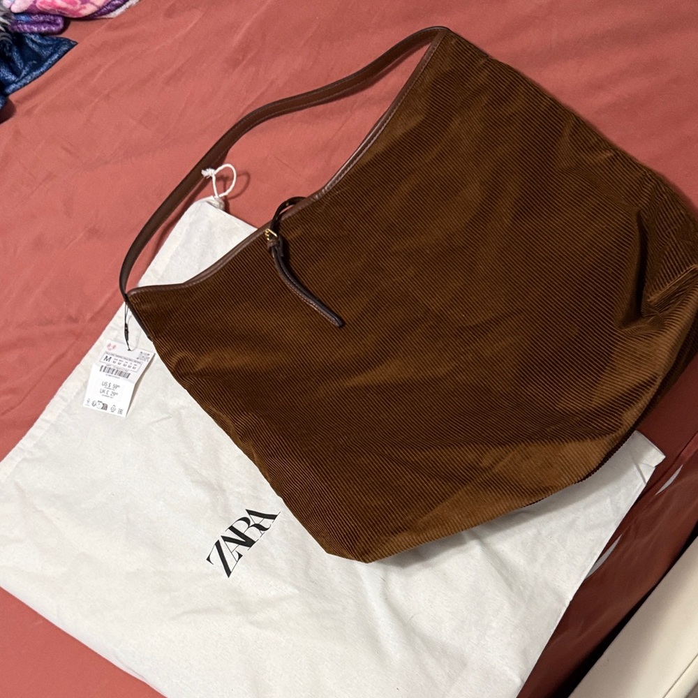 Zara Rich Brown Corduroy Shoulder Bag